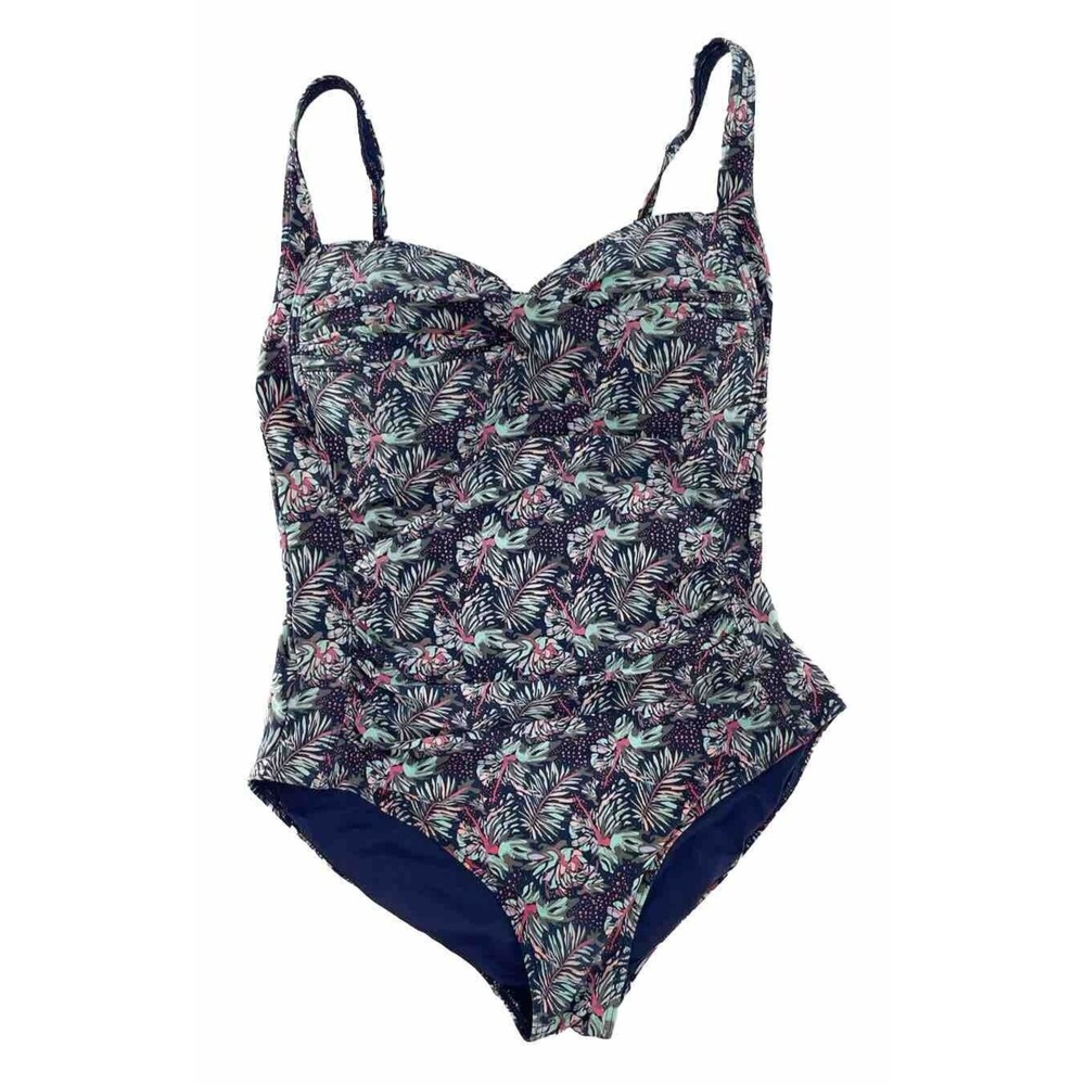 Bond-Eye Australia Women Navy Tropical Palm Ruched One Piece Swimsuit Size US 10